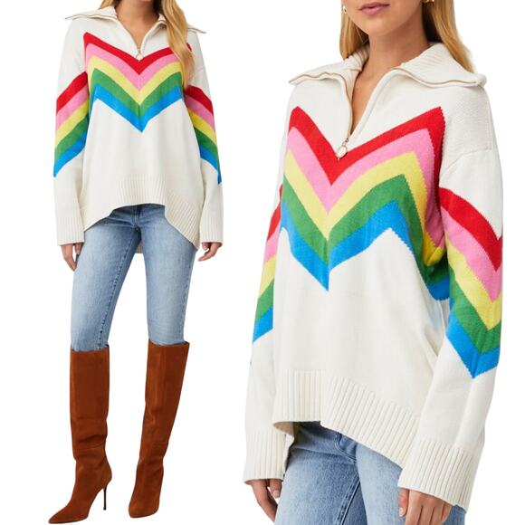 Show Me Your Mumu Rainbow Slope Weston Half Zip Pullover Sweater Knit Small - Picture 4 of 13